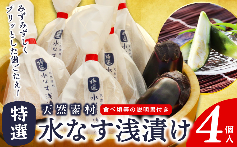 099H3085 「特選最上級品」天然素材 水なす浅漬け 4個【新鮮 野菜 泉佐野産 茄子 やさい 高評価 数量限定】