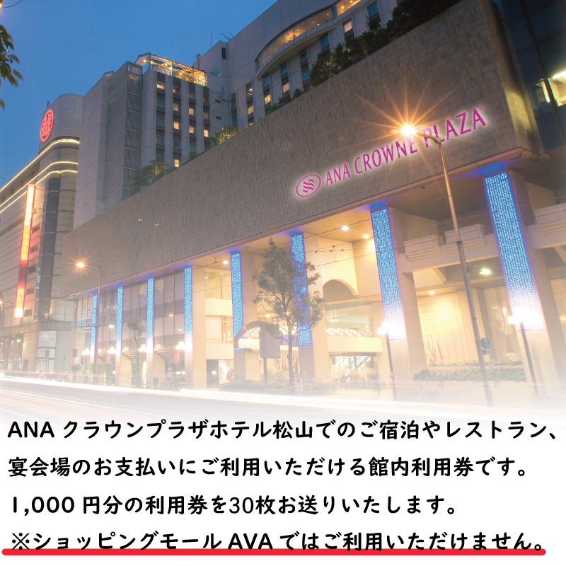 【ANAのふるさと納税限定】ANAクラウンプラザホテル松山 館内利用券 30,000円分 ホテル 利用券 温泉 松山城 坊ちゃん 旅行 愛媛県 松山市 IHG・ANAホテルズ特集