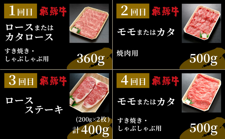 5等級シャトーブリアン入り 飛騨牛極上定期便 全12回 すき焼き しゃぶしゃぶ ステーキ 焼肉 BBQ モモ カタ ロース 肩ロース カタロース カルビ シャトーブリアン モモブロック 希少部位 贅沢