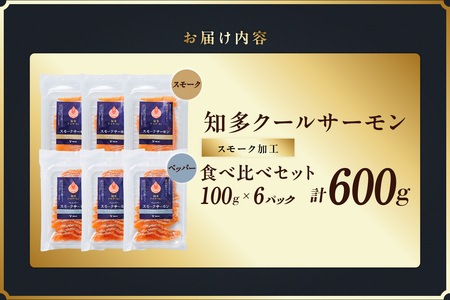 知多クールサーモン (食べ比べセット　100g×6パック) 数量限定 スモークサーモン ブラックペッパー 食べ比べ 鮭 さけ 魚 海鮮 魚介類 おつまみ スモーク オードブル おかず 惣菜 お取り寄せ