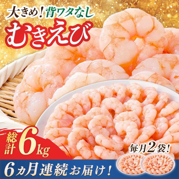 【全6回定期便】背ワタ除去済み！ぷりぷりむきえび 計6kg（500g×2袋×6回）吉野ヶ里町/EBI研究所 [FDE003]