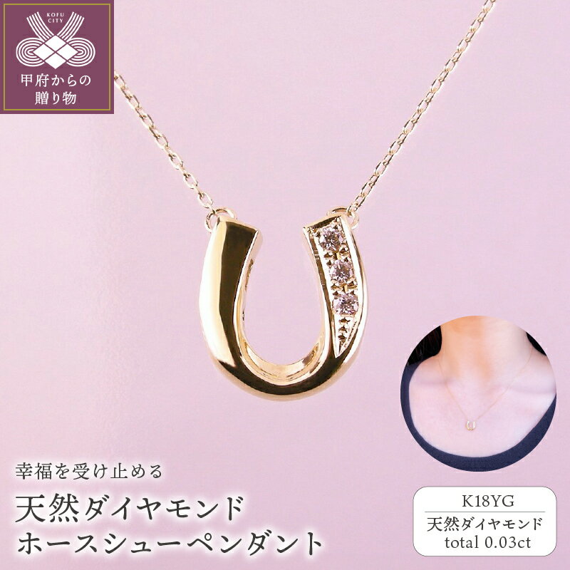 【ふるさと納税】 ネックレス ペンダント ジュエリー レディース アクセサリー K18 イエローゴールド 天然 ダイヤモンド 3石 計0.03ct 馬蹄 ホースシュー お守り 家庭運 安全運転 魔除け ギフト プレゼント ラッピング ジュエリーケース付 保証書付 k001-534