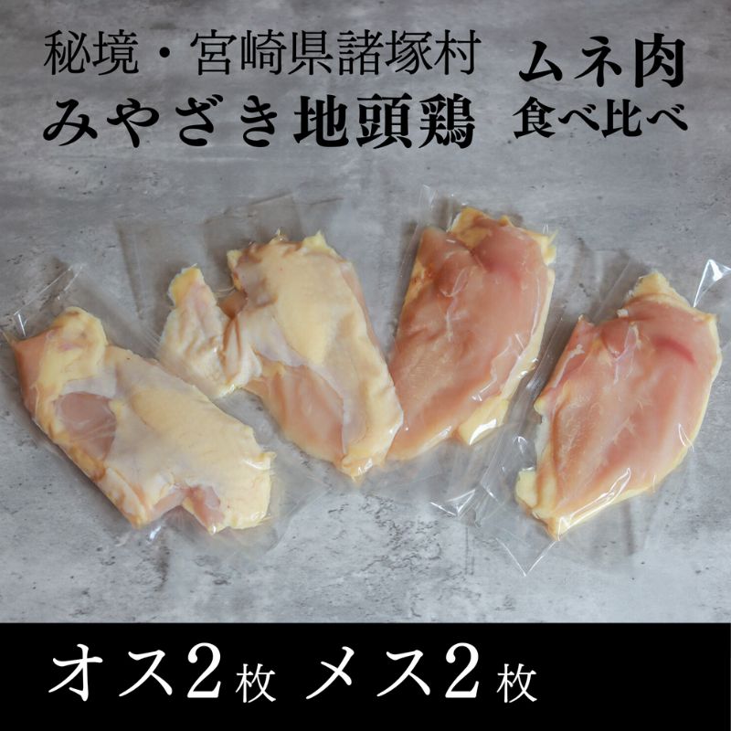 【ふるさと納税】みやざき地頭鶏 オスメス食べ比べムネ肉セット　鶏肉 地鶏 胸肉 宮崎県 諸塚村　お届け：2025年10月上旬～2030年10月上旬まで