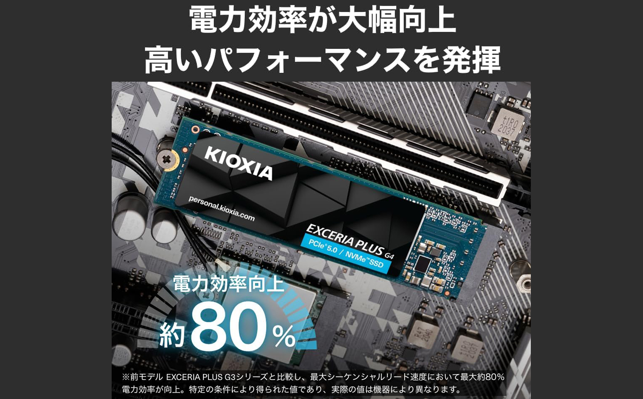 キオクシア（KIOXIA）PCIe🄬 Gen5x4 内蔵SSD EXCERIA PLUS G4 2TB NVMe M.2 Type 2280 (最大読込: 10,000MB/s)