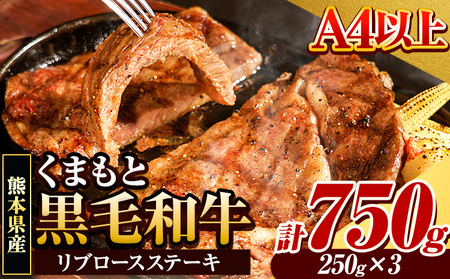 くまもと黒毛和牛 リブロースステーキ 750g 牛肉 冷凍 《30日以内に出荷予定(土日祝除く)》 くまもと黒毛和牛 黒毛和牛 冷凍庫 個別 取分け 小分け 個包装 ステーキ肉 にも リブロースステーキ 