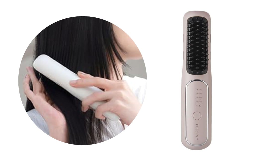 
            <フェスティノ>充電式スタイリングヒーターブラシ　サンドベージュ SMHB-049-SB【ブラシ型 ヘアアイロン ヒーター搭載 マイナスイオン 美容家電】
          