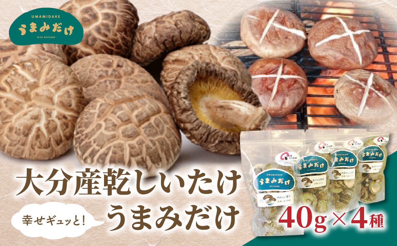 
大分産乾しいたけ（うまみだけ）　40グラム×4種 大分県産 干ししいたけ 干し椎茸 乾し椎茸 新ブランド うまみだけ 食べ比べ 原木栽培 4品種セット きのこ F07036
