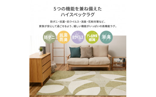 日本製 高機能 カーペット グリーン 1枚 約190×190cm 600021711型｜防ダニ 抗菌 防臭 消臭 抗ウイルス 花粉対策 オールシーズン インテリア [3196]