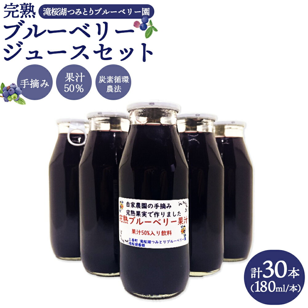 【ふるさと納税】完熟ブルーベリージュース180ml×30本（福島県三春町産）【ブルーベリー 飲料 果汁 手摘み デザート 滝桜湖養蜂 ライフサポート】　【07521-0170】