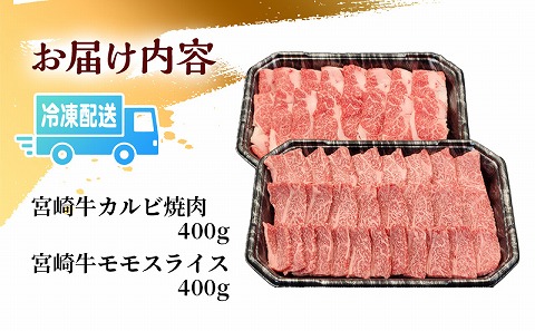 宮崎牛 カルビ焼肉・モモスライス セット 計800g |牛肉 牛 肉 カルビ 焼肉 モモ スライス 焼き肉 ヤキ肉 やき肉