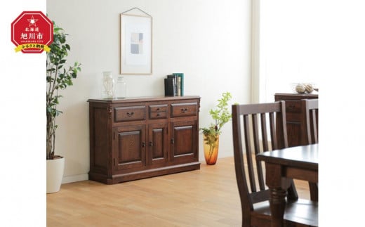 旭川家具 山室家具製作所 OAK(オーク)35 No.5 サイドボード 【 国産 無垢 インテリア 木製 欧風 アンティーク調 収納 キャビネット サイドボード リビングボード 北海道 】 _02118