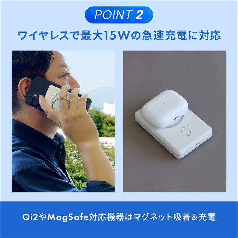 Owltech(オウルテック) 準固体電池採用 スマホリング搭載 5000mAh 最大PD20W対応 USB Type-C入出力 マグネット式ワイヤレス充電対応 モバイルバッテリー OWL-LPB50