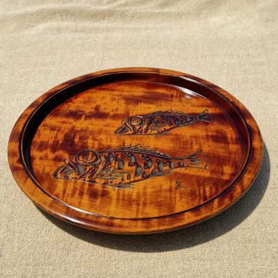 ふるさと納税 香川県 【香川漆器】33cm丸盆　スリ漆めばる彫