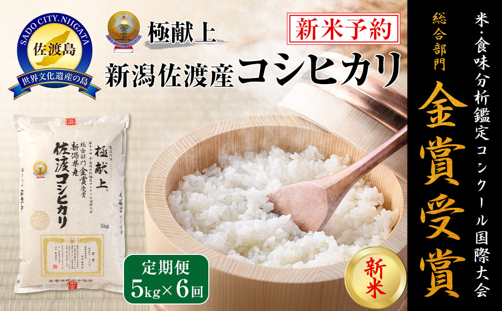 【新米・先行予約】5kg 新潟県佐渡産コシヒカリ5kg×6回「6カ月定期便」
