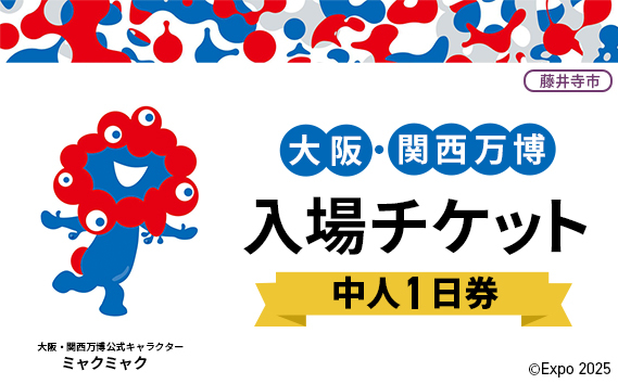 
            No.294 2025年日本国際博覧会入場チケット 一日券（中人）【藤井寺市返礼品】 ／ 万博 EXPO 2025 大阪万博 関西万博 夢洲 入場券 1日券 大阪府
          