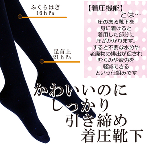 【フラワーレッグスシリーズ】着圧ソックス 水玉柄 FW-HS01 5L-6L ブラック【GFM218】