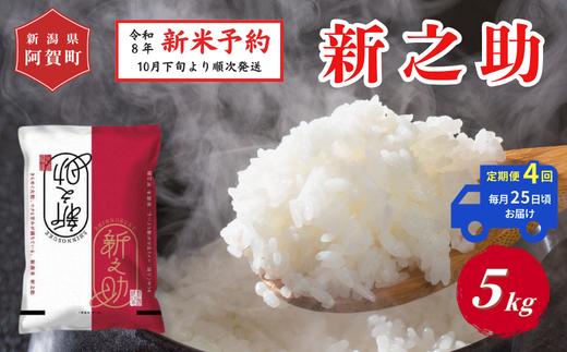 《令和8年産　新米予約》【定期便 全4回】米 5kg×4回 (計20kg) 新潟県阿賀町 津川産 新之助 令和8年産 精米 白米 20キロ 新潟県産コシヒカリ 新潟県産こしひかり 新潟県産 コシヒカリ こしひかり ごはん ご飯 新潟県 阿賀町