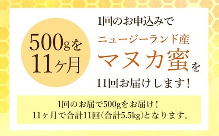 【11ヶ月定期便】ニュージーランド産 マヌカ蜜 約500g×11ヶ月 ／ 計約5.5kg マヌカハニー マヌカ モノフローラル・マヌカハニー 蜂蜜 はちみつ ハチミツ 健康食品 定期便 杉養蜂園