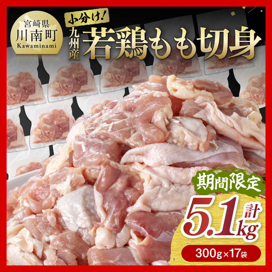 企業努力により実現！ 若鶏もも切身 計5.1kg(4.8kg(300g×16袋)+300g) 国産 九州産 鶏肉 肉 とり もも肉 モモ 5.1kg からあげ 鶏肉 チキン南蛮 送料無料