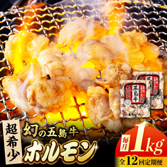 【ふるさと納税】【12回定期便】幻の五島牛ホルモン 1kg 味無し 五島市/ごとう農業協同組合[PAF093] 牛もつ モツ もつ鍋 鉄板焼き 黒毛和牛 希少