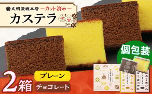 【小分けで食べやすい】カット包装カステラ　2箱入（プレーン・チョコレート） 【文明堂総本店】 [DBF014] お菓子 スイーツ 洋菓子 贈答 かすてら カステラ 長崎かすてら 長崎カステラ お菓子 スイーツ ギフト 贈り物 贈答用 送料無料 焼菓子 焼き菓子 プレゼント 10000円 1万円以下