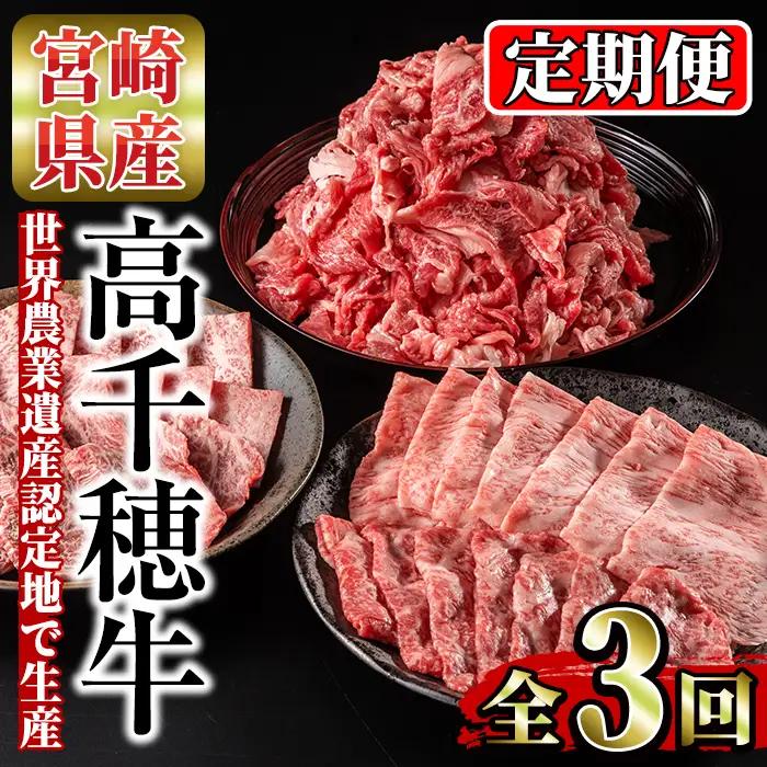 ＜定期便・3回(連続)＞高千穂牛・定期便(3ヶ月)【MT009】【JAみやざき 高千穂牛ミートセンター】
