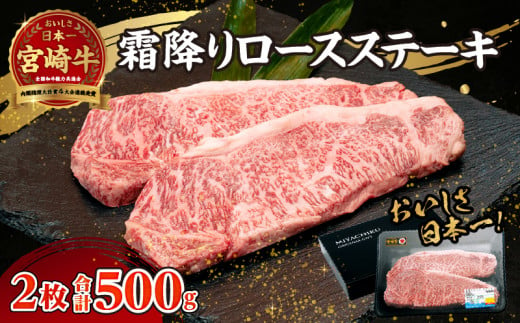 宮崎牛霜降り（ロース）ステーキ250g×2枚 計500g| 宮崎牛 牛肉 お肉 国産牛 ブランド牛 和牛 ロースステーキ ロース ステーキ 霜降り 贈答用 贈答 贈り物 プレゼント 記念日 誕生日 内祝い グルメ BBQ 焼き肉 アウトドア ミヤチク お祝い ホームパーティー おもてなし |_Tk031-013