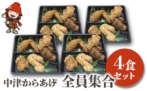 中津からあげ全員集合 4食セット 調理済み からあげ 唐揚げ とよからあげ もも肉 むね肉 手羽先 手羽元 砂ずり おかず お弁当 大分県 中津市 送料無料 熨斗対応可