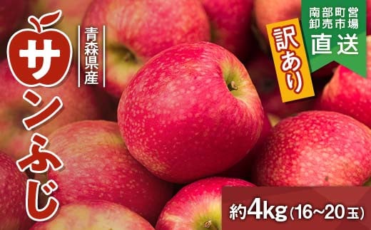 ≪訳あり≫ 青森県産 りんご 「サンふじ」 約4kg（16～20玉） 【カネテ青果】 南部町営卸売市場 直送 青森りんご リンゴ 林檎 アップル あおもり 青森県 南部町 三戸 果物 くだもの フルーツ F21U-399