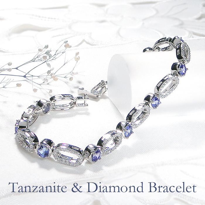 ブレスレット プラチナ PT900 ダイヤモンド 1.2ct タンザナイト ラウンド エリプス ダイヤブレスレット ゴージャス 丸 楕円 12月 誕生石 豪華 レディース ジュエリー【f293-ta-