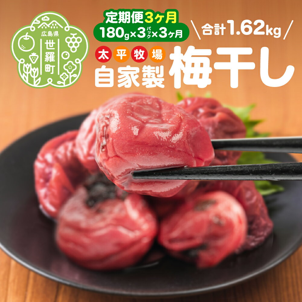 【ふるさと納税】【定期便3カ月】自家製 梅干し 3パック(180g×3)《合計3回発送》世羅産 大粒 梅 梅干 赤しそ すっぱい梅 しょっぱい梅 しそ梅 ウメ うめ漬 うめぼし おにぎり お弁当 世羅 太平牧場 A035‐16