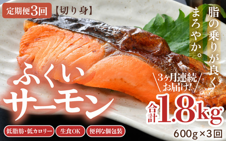 《定期便3回》ふくいサーモン 切り身 100g×6切 計600g＜鮮度抜群！＞ ／サーモン 鮭 [aw002-f002]
