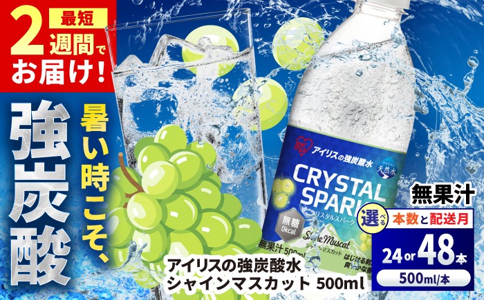 
                  【選べる内容量・配送月】無糖の強炭酸！CRYSTAL SPARK（シャインマスカット）500ml×24本 / 炭酸水 炭酸 クリスタルスパーク スパークリング ペットボトル 備蓄 / 佐賀県 / アイリスオーヤマ株式会社 [41ACAA102]
                