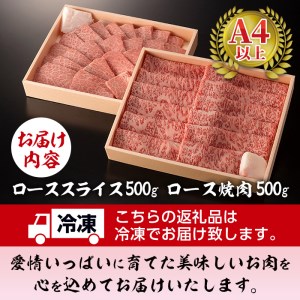 曽於さくら牛ロース肉コース(ローススライス500g・ロース焼肉500g：計1kg) 黒毛和牛 ローススライス ロース焼肉【福永産業】B8