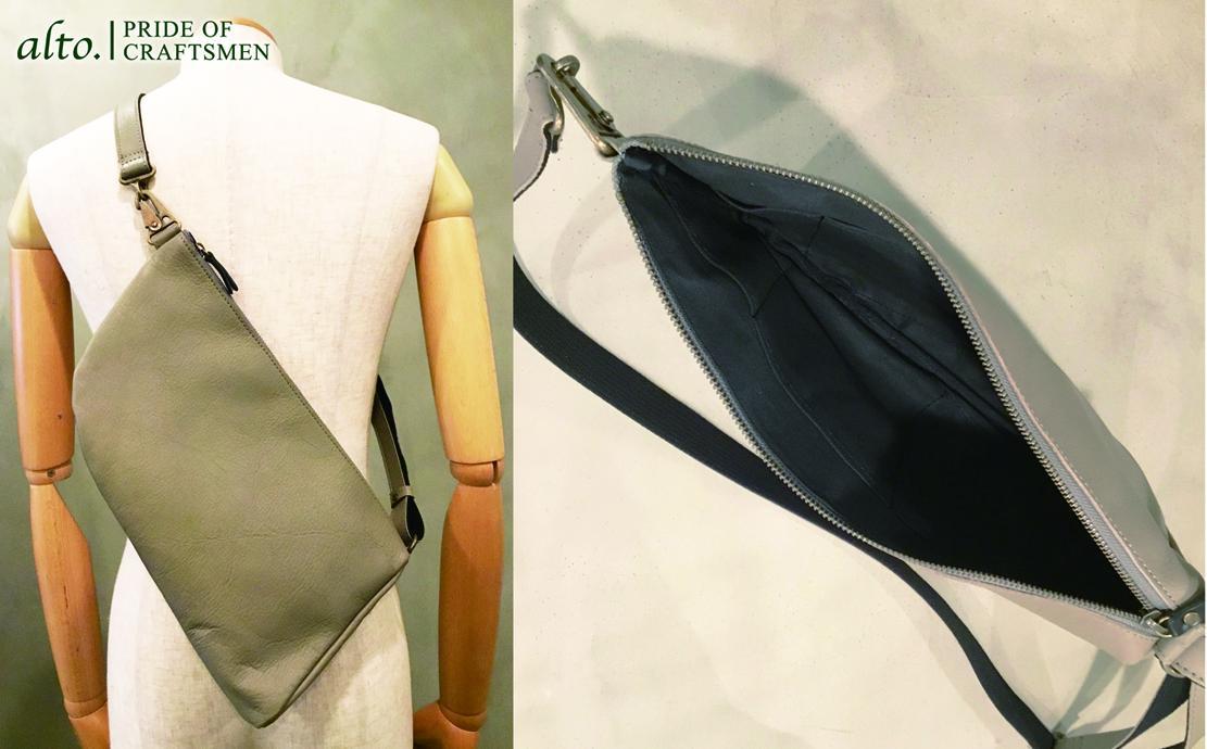 【alto.】アニリンレザー　リバーシブルボディバッグ　AMSB-1223（グレー）