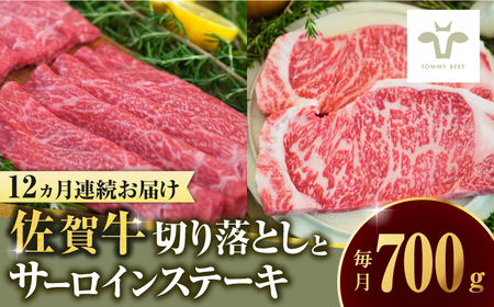 【全12回定期便】佐賀牛 至福の切り落としとサーロインステーキ食べ比べ 計8.4kg / 牧場直送 ブランド牛  黒毛和牛 小分け / 佐賀県 / 有限会社佐賀セントラル牧場 [41ASAA235]