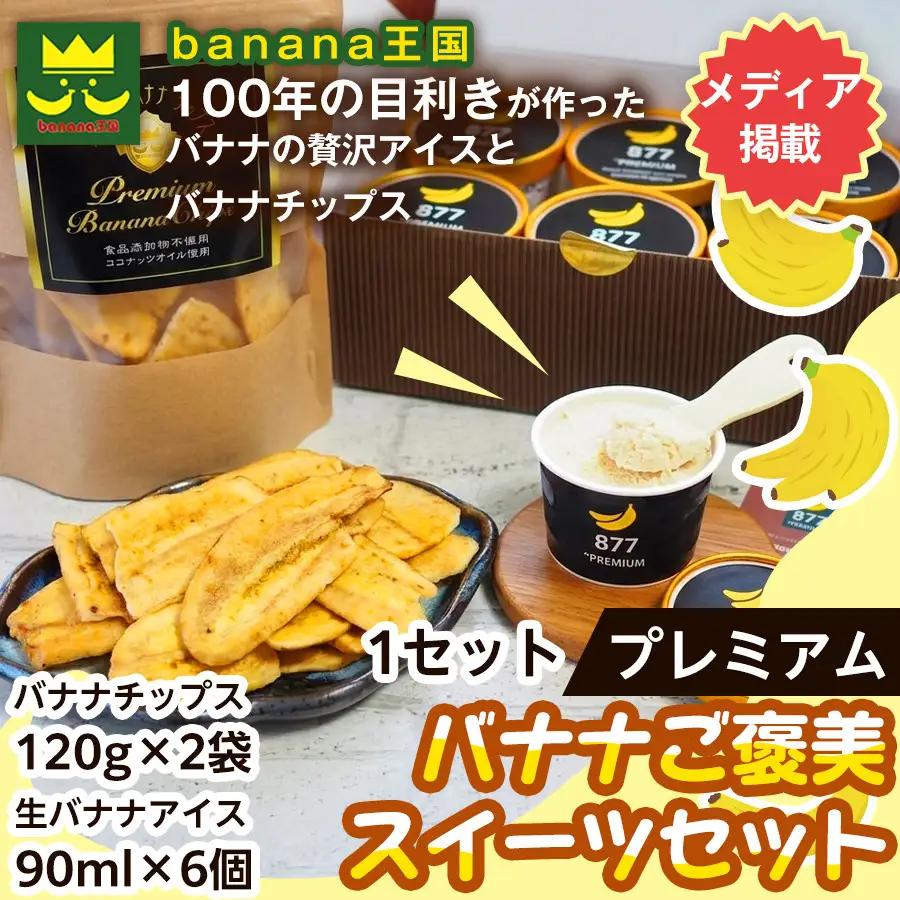 【ご褒美スイーツセット】プレミアム生 バナナ　アイスクリーム（90ml×6個）・チップス（120g×2個） バナナ