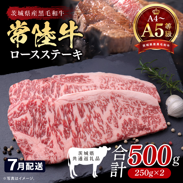 【2026年7月発送予定】最高級A4.A5ランク 常陸牛ロースステーキ500ｇ（250ｇ×2）【人気肉 お肉 牛肉 和牛 黒毛和牛 国産黒毛和牛 ロース肉 ステーキ 国産牛 焼肉 焼き肉 バーベキュー BBQ A5 ブランド牛】(CR101-7)