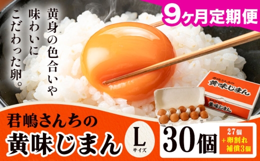 たまご 君嶋さんちの黄身じまん Lサイズ 30個 9ヶ月定期便 《お申込みの翌月から出荷》 君嶋養鶏園 卵 玉子 赤卵 赤たまご 生卵 国産 濃厚 鶏卵 割れ補償 コク 旨味 栃木県 芳賀町