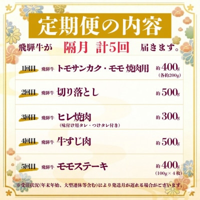 【2ヵ月毎定期便】飛騨牛少なめ定期便 計2.1kg【冷蔵便】A4～A5 BBQ・焼肉・ステーキ全5回【配送不可地域：離島】