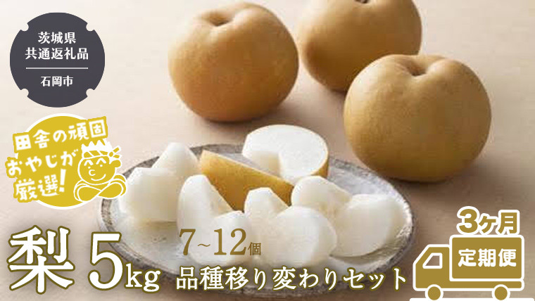 
            【定期便】梨 5kg（7〜12個）品種移り変わりセット【2025年8月から3か月連続で発送】（茨城県共通返礼品：石岡市産） なし ナシ 果物 フルーツ 茨城県産
          