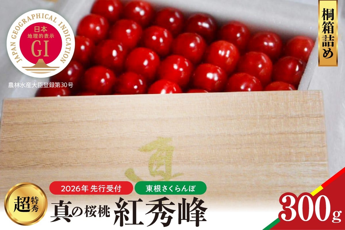 
                  【2026年産　先行予約】真の桜桃 紅秀峰　桐箱詰め300g 山形県 東根市　hi062-053
                