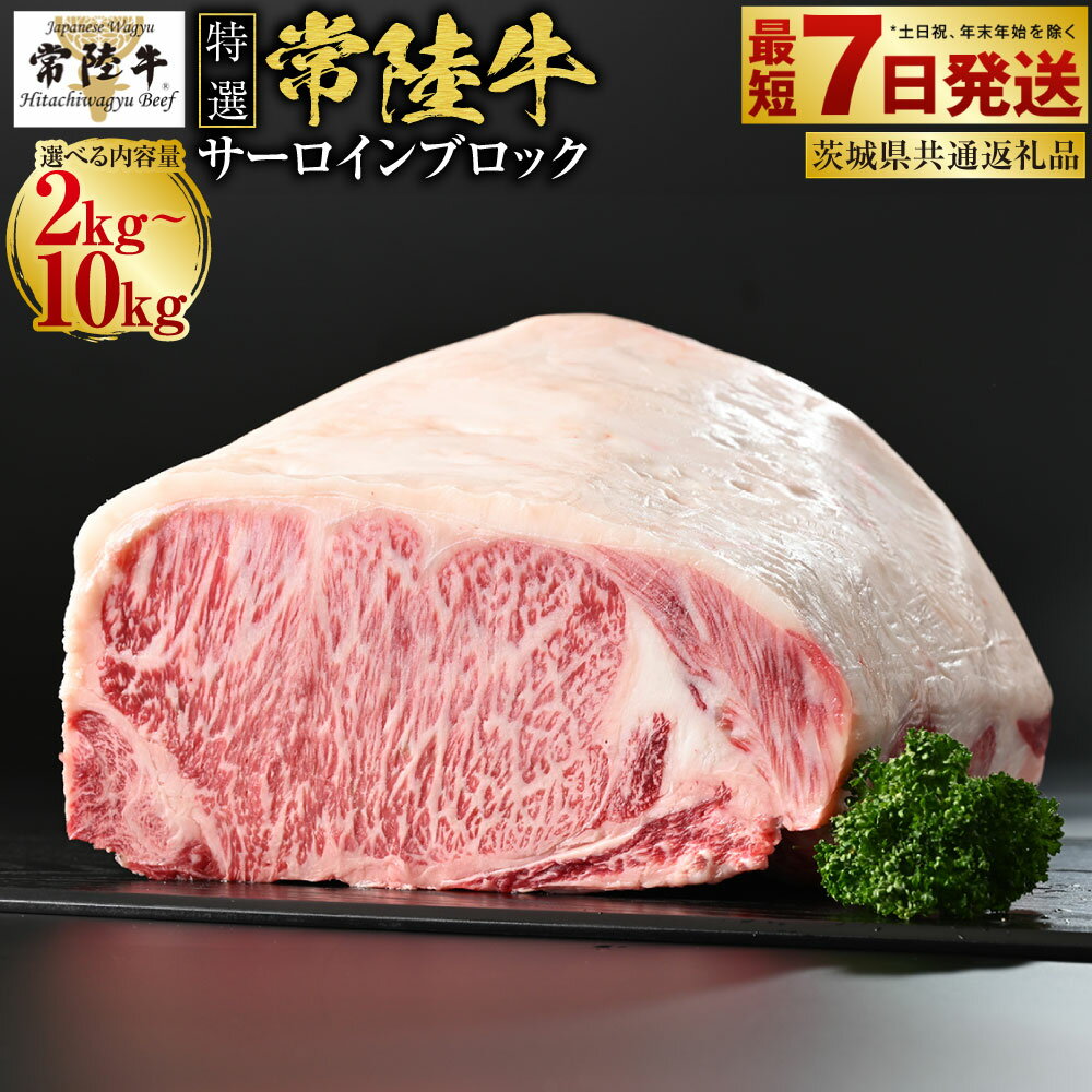 【ふるさと納税】【特選】常陸牛(ひたちぎゅう)A5等級 サーロインブロック 選べる容量 2kg〜10kg （茨城県共通返礼品 茨城県産） 国産 ブランド牛 肉 お肉 牛肉 サーロイン ブロック ステーキ 選べる 冷蔵 茨城県 守谷市 送料無料