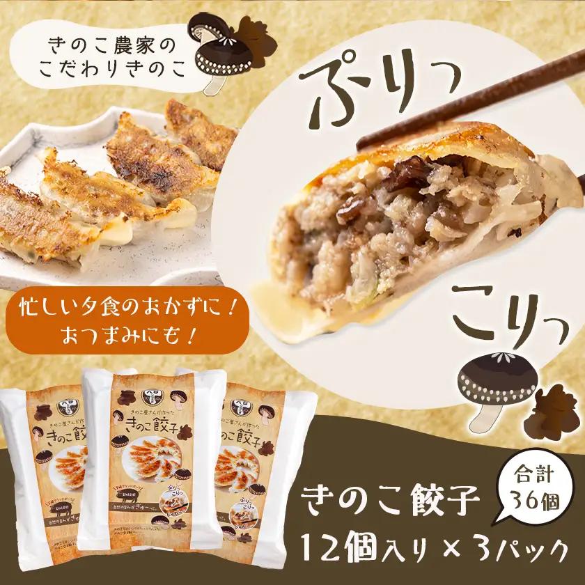 香り立つ!!「きのこ餃子」36個〔LF-8701〕_(都城市) ギョウザ 12個入り 3パック 椎茸 きくらげ 都城産ブランド豚 きなこ豚 きゃべつ ニラ ニンニク使用 ヘルシー餃子 大杉しいたけ園