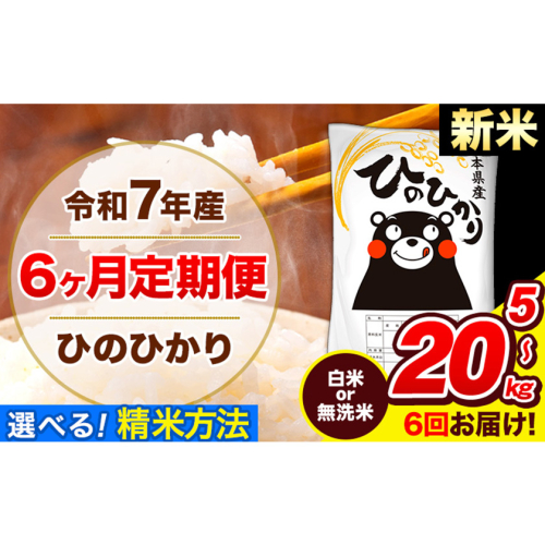 新米 令和7年産 ひのひかり 【6ヶ月定期便】 選べる精米方法 白米 or 無洗米 5kg 10kg  15kg  20kg 計6回お届け 《11月から出荷開始》 熊本県産 白米 無洗米 精米 ひの 米 こめ お米 熊本県 長洲町