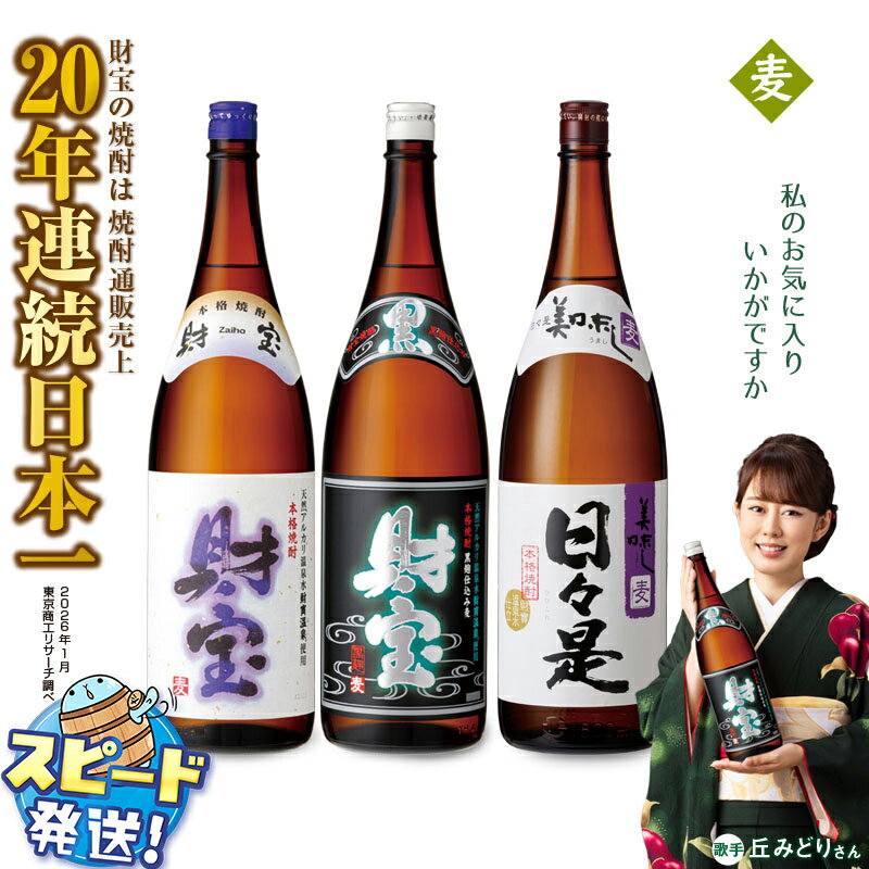 【ふるさと納税】＜すぐ届く！＞ 麦焼酎 飲み比べセット 一升瓶 3種3本セット 焼酎 麦 1800ml アルコール 25度 天然アルカリ温泉水 財寶温泉 を割水に使用 ギフト 贈り物 プレゼント お酒 鹿児島県 【財宝】A1-22562