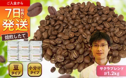 ブレンドコーヒー豆 サクラブレンド 200g×6個 (豆のまま発送) / 珈琲 コーヒー 豆 / 瀬戸市 / Ｃｏｆｆｅｅ　ＳＡＫＵＲＡ [BBAB010]