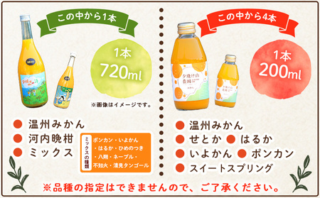 ＜夕焼け山農園の柑橘ジュースお楽しみセット 720ml×1本／200ml×4本＞ ストレートジュース 柑橘 果物 みかん 蜜柑 ミカン 720m 200ml 5本 詰め合わせ セット フルーツ 夕焼け