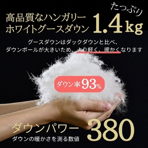 ＜京都金桝＞羽毛布団 シングル  ハンガリーホワイトグースダウン93％ 1.4kg 日本製 冬用 布団 DP380 京都亀岡産 アヌビス【ピンク】