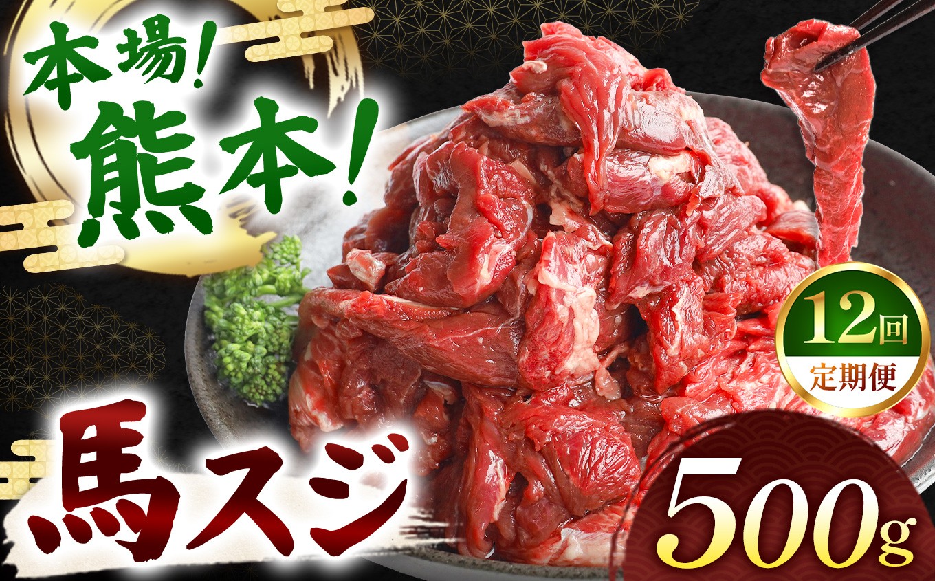 
                  【 定期便12回 】馬スジ 500g ( 500g × 1 パック ) | 熊本県 熊本 くまもと 和水町 なごみ 馬肉 おまかせ 日本原産 国内肥育 冷凍
                